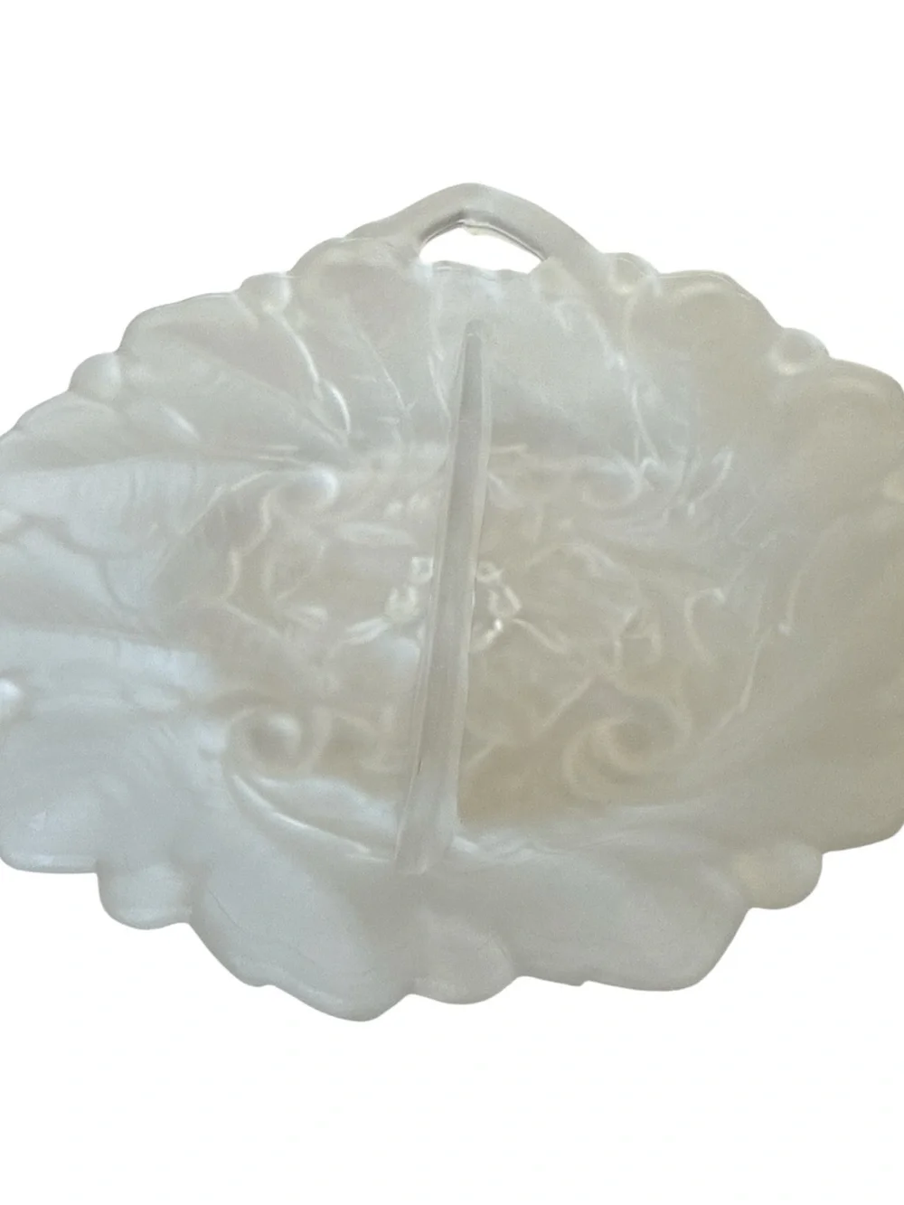 VTG Indiana Glass Wild Rose Frosted Satin Handled Divided Relish Dish